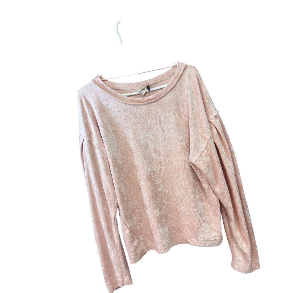 We The Free Free People Pink Velvet Relaxed Long Sleeve Boat Neck Top Womens L